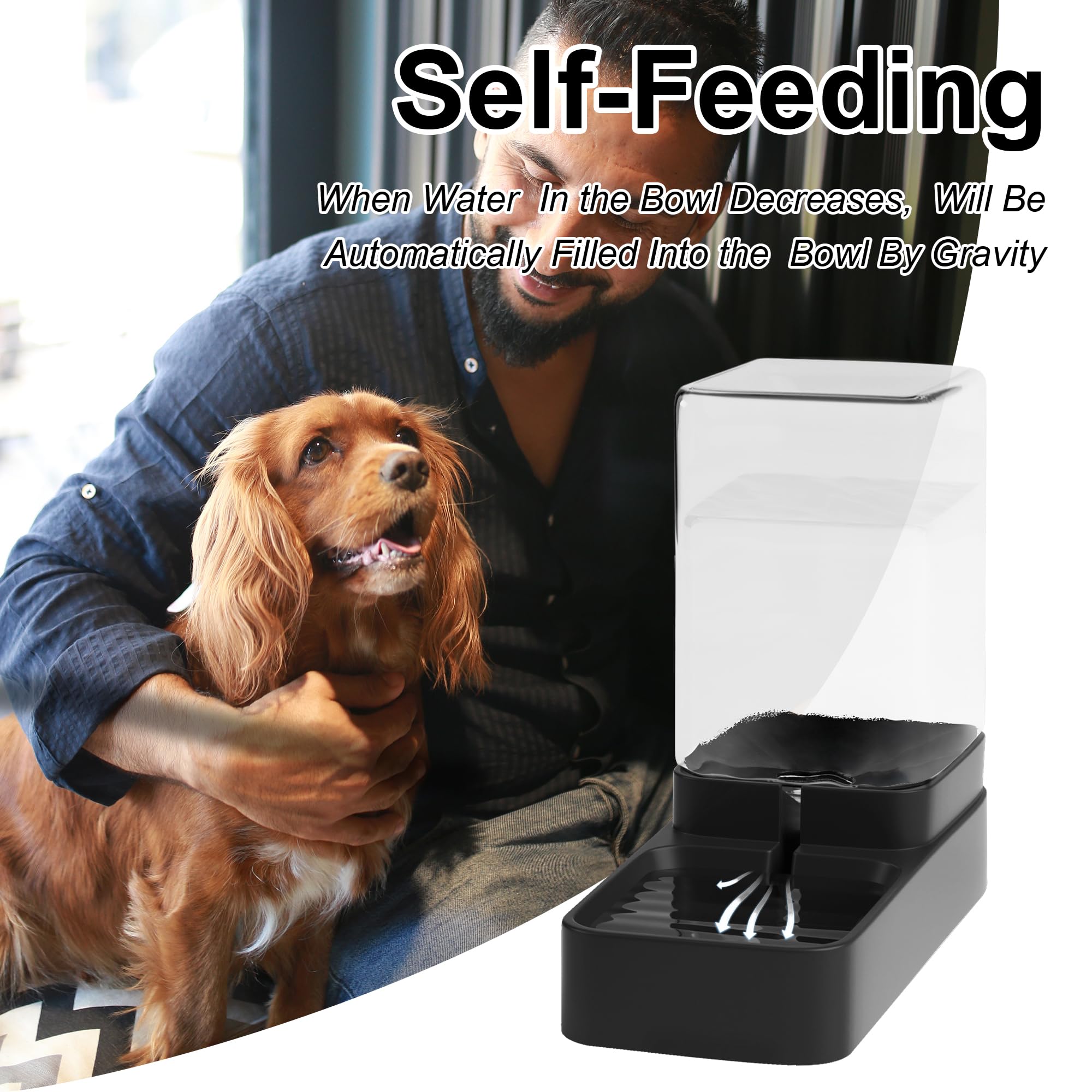 Automatic Cat Feeder and Water Dispenser in Set with Pet Food Bowl,Gravity Dog Waterer and Food Feeder for Small Medium Dog Cat Puppy Kitten Large Capacity(3.3L,Black)