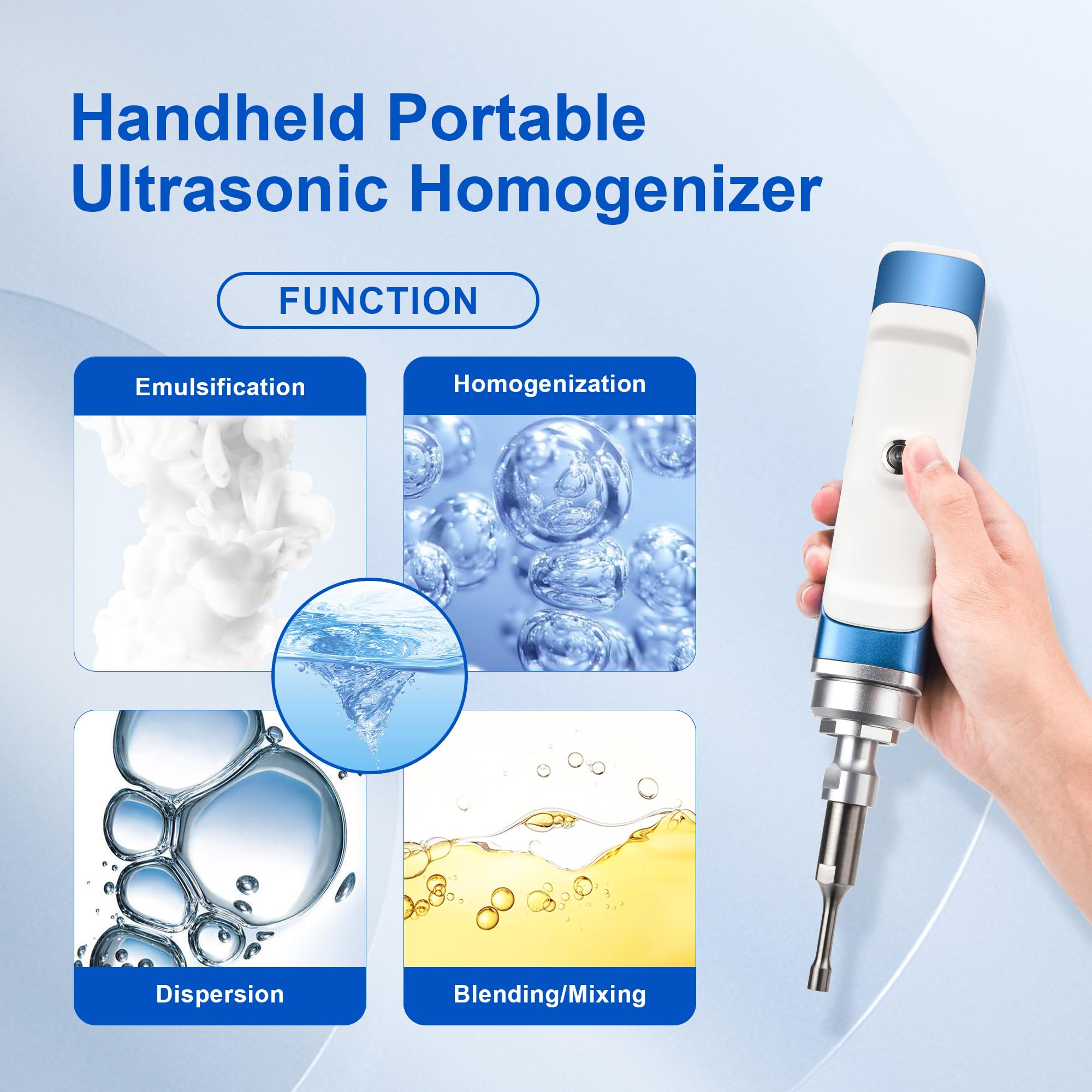+UXI Homogeneizador ultrasónico de mano de laboratorio Mini disruptor de células Sonicator Procesador ultrasónico peso ligero 7~100W 100~230V (0.1-300ml (diámetro 8mm))