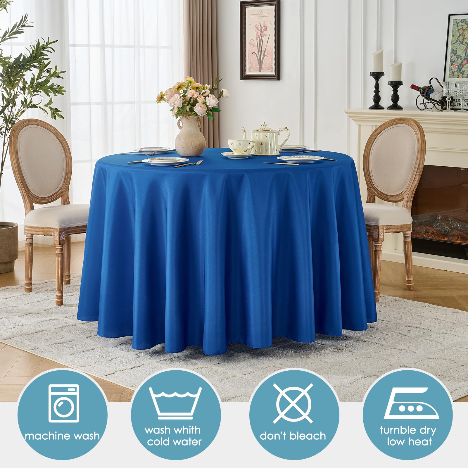 VidaFete Confezione da 6 tovaglie rotonde in poliestere, antimacchia, resistenti alle pieghe, per cucina, sala da pranzo, feste, matrimoni, decorazione rotonda per tavolo da buffet (blu reale)
