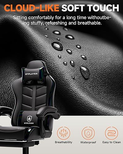 Miniatura 8 de GTPLAYER Silla de juegos, sillas ergonómicas de oficina para computadora para adultos con reposapiés, altura ajustable, reposabrazos de conexión,