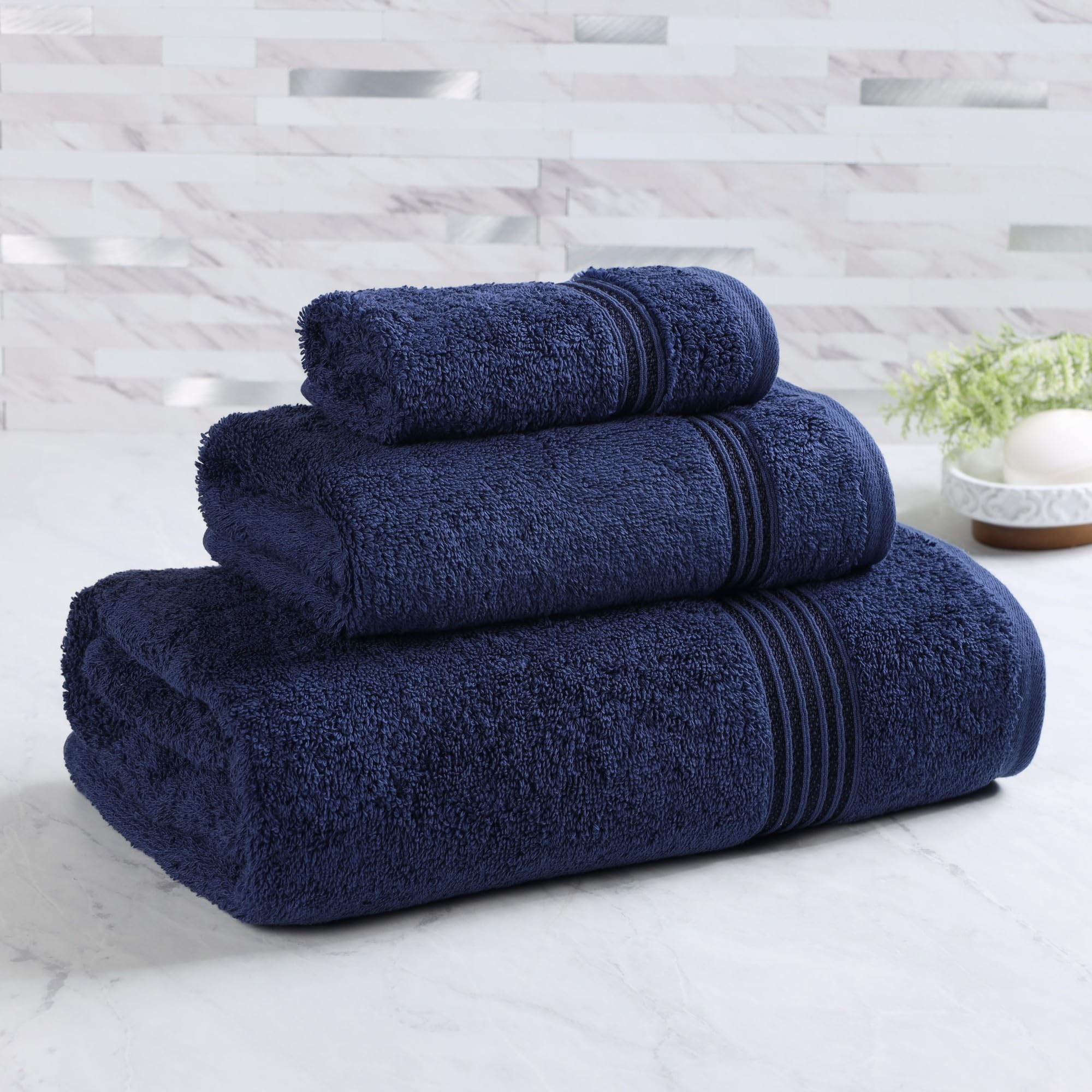 Superior Egyptian Cotton 3-Piece Towel Set, Assorted Towels for Home Bathroom, Master, Guest Bath, Decor Essentials, Includes 1 Bath, 1 Hand, 1 Face Towel/Washcloth, Quick Dry, Absorbent, Navy Blue