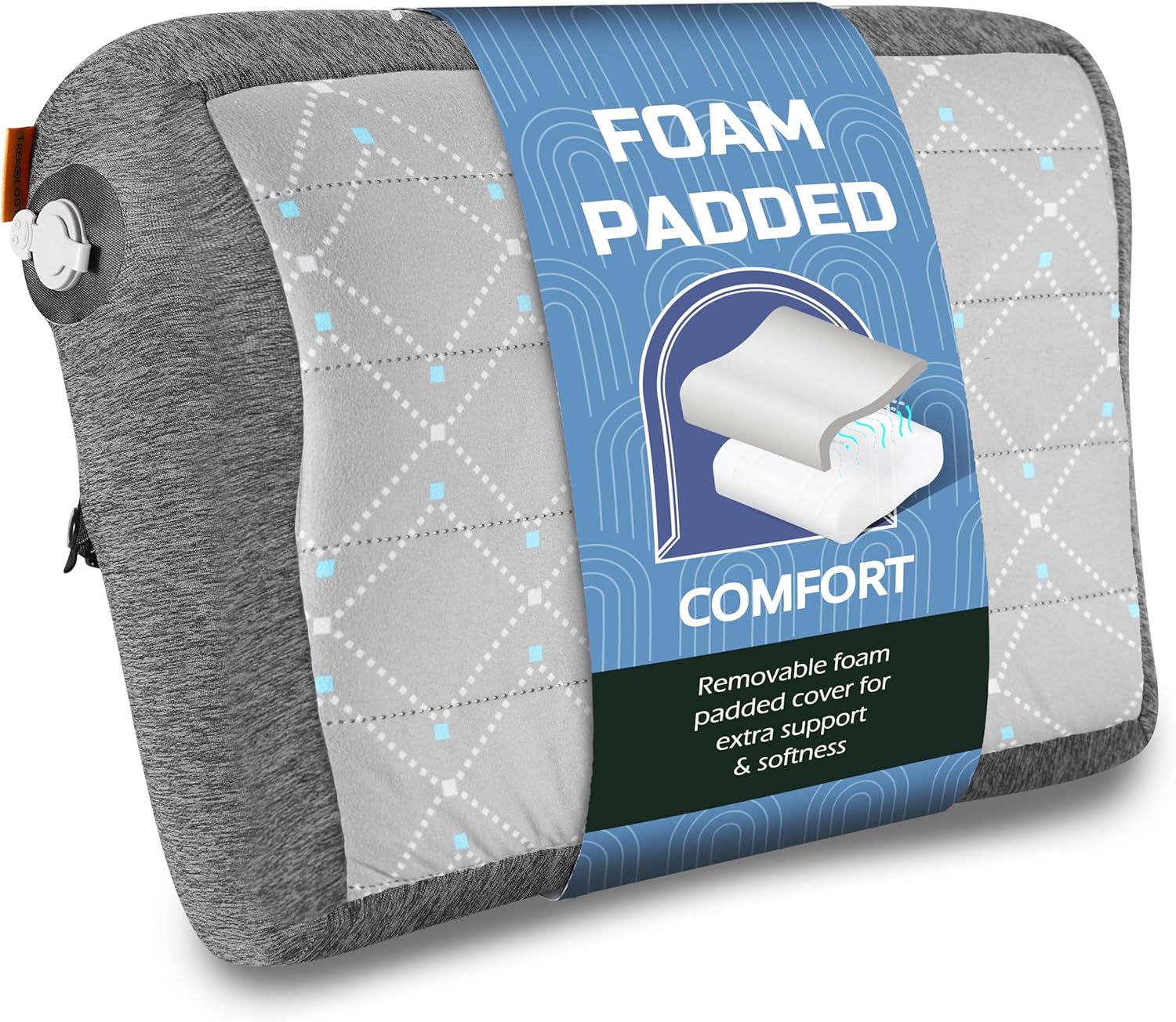 TREKOLOGY Premium Inflatable Travel Pillow with Removable Foam-Padded Case – Noise-Reducing, Ergonomic Design for Camping, Backpacking, and Air Travel ALUFT Pro (Gray)