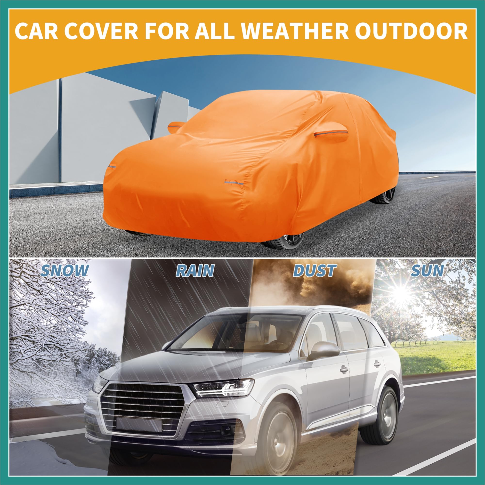 ATOCOVER Car Cover Waterproof All Weather Automotive Outdoor Anti-UV Full Exterior Cover for Acura Integra 210D-PU Orange with — view 2