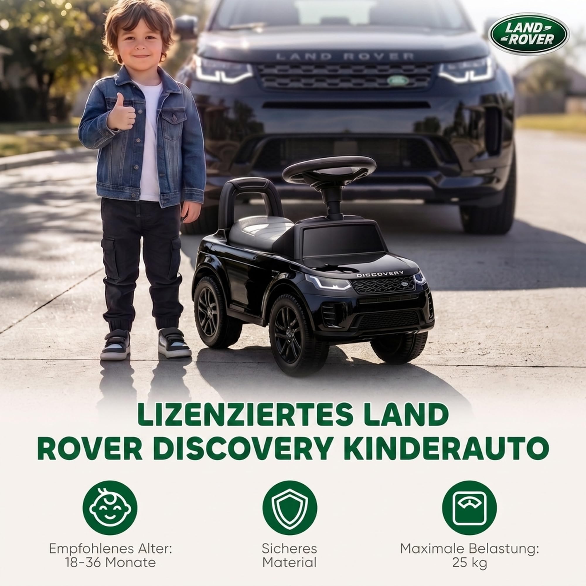 AIYAPLAY LAND ROVER DISCOVERY auto jezdne z klaksonem 18-36 mies. Czarny