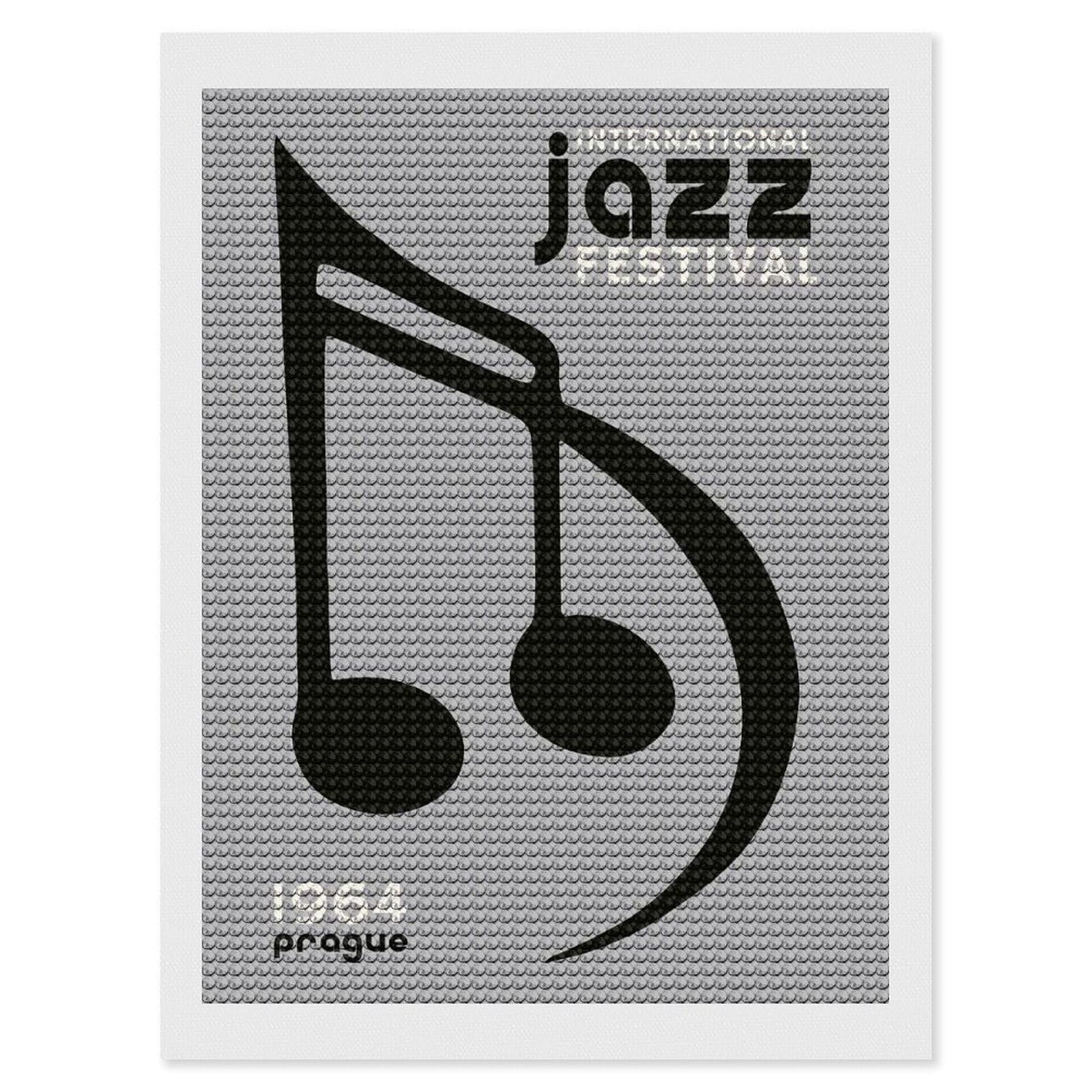 Junmoney Prague Jazz Music Fest DIY Diamond Art Canvas Kit 12"x16", Adhesive Canvas, Easy to Enjoy, Farmhouse Decor, Festive Craft Gift