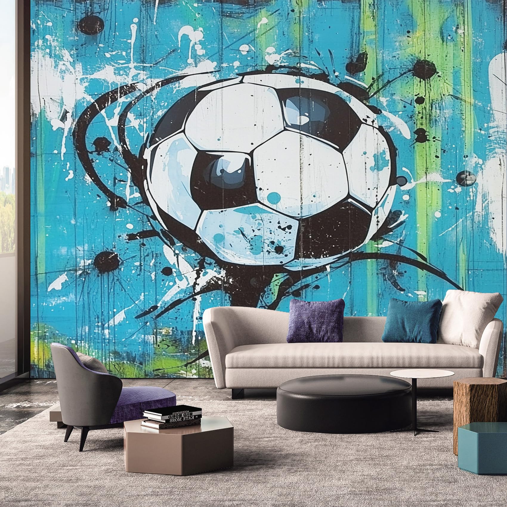 Papier Peint Panoramique Football 3D Sports Graffiti Murale Salon 366x254 cm
