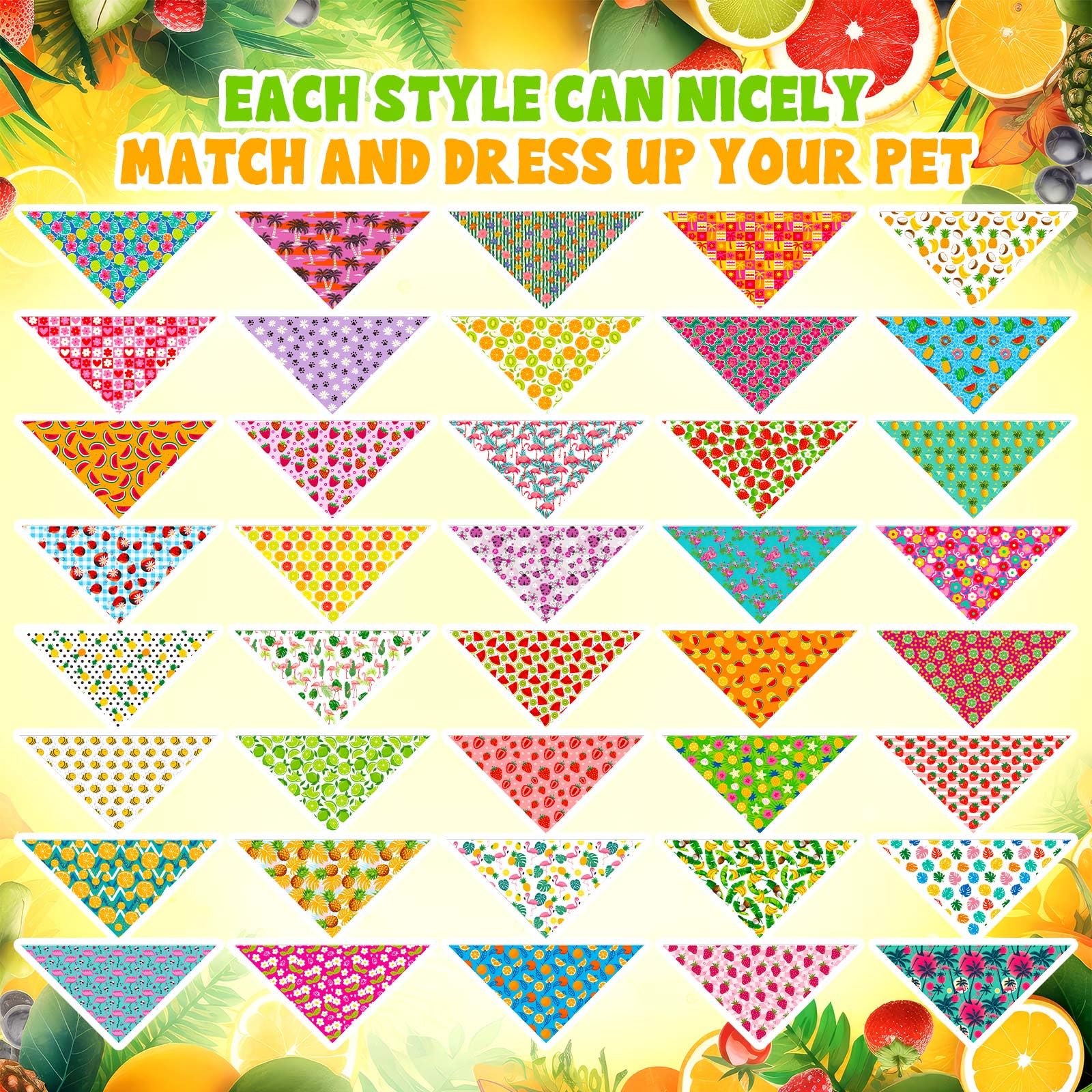 Aliceset 240 bandane estive per cani hawaiane sfuse frutta tropicale Aloha modello colorato fazzoletto per cani bavaglini triangolari sciarpa per animali domestici regali morbidi accessori per costumi