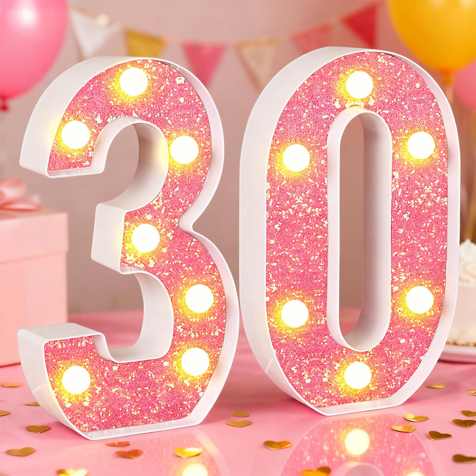 30th Birthday Decorations LED Light Up Numbers, Pink Marquee Lights Number 30 Sign for Girls Birthday Party Anniversary Home Decor — image 1