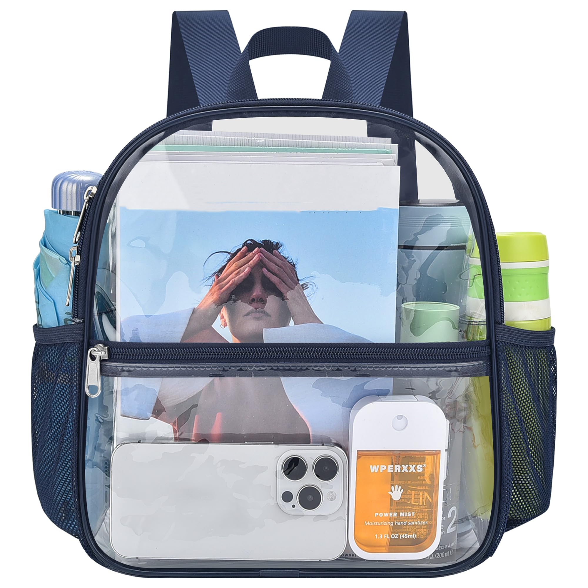 Oraben Clear Backpack for Stadium Events Sports Fan Backpack Stadium Bag | 12x6x11 in,Heavy Duty PVC Mini Small Clear Bag for Concerts, Sports,Work,Side Water Bottle Pocket