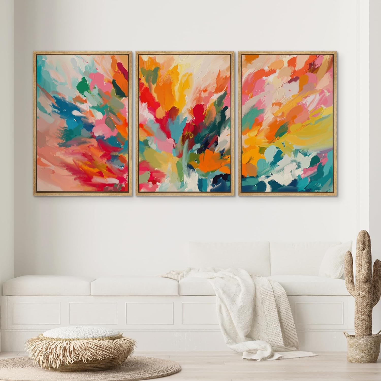 SIGNWIN Framed Canvas Print Wall Art Set Vibrant Energy Abstract with Colorful Bold Brushstrokes Illustrations Modern Art Decorative Rustic Zen for Living Room, Bedroom, Office - 16"x24"x3 Natural 16" x 24" x 3 Panels NATURAL A25-2502-m11
