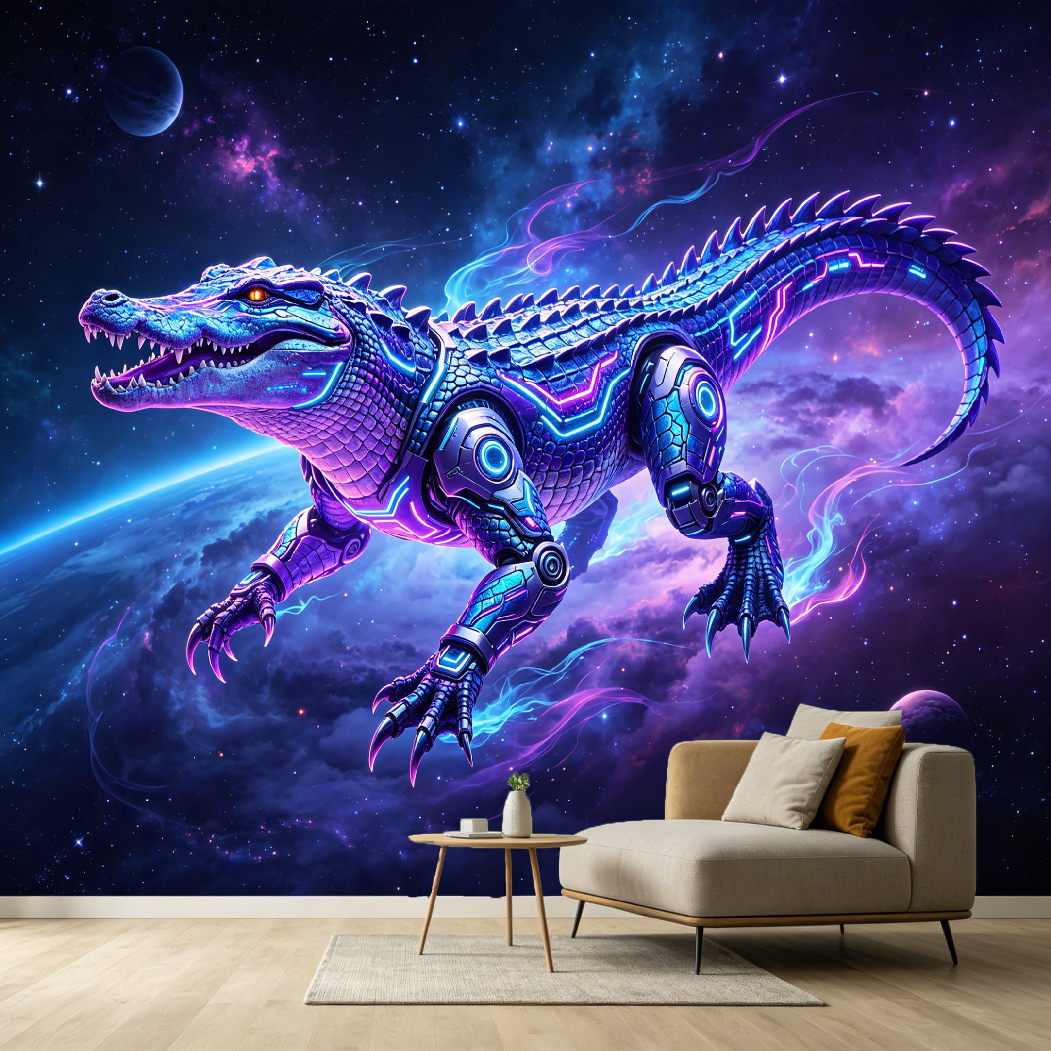Custom Size Wall Murals Futuristic Cybernetic Alligator Cosmic Galaxy Nebula Modern Abstract 3D SelfAdhesive Wall Fabric Removable Large Wallpaper for Photo Living Room