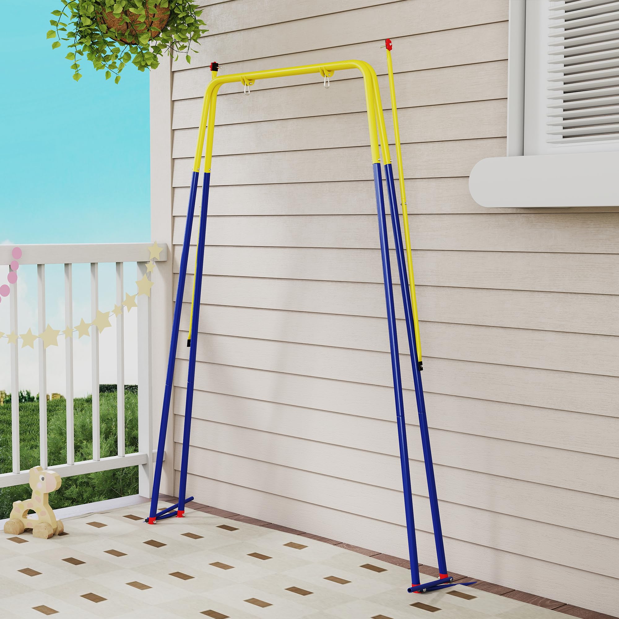 AIYAPLAY Struttura per Altalena da Giardino per Bambini, Struttura Altalena in Acciaio, Anti-UV, Impermeabile, Supporta 50kg, con 2 Ganci per Altalena a Nido, Altalena a U
