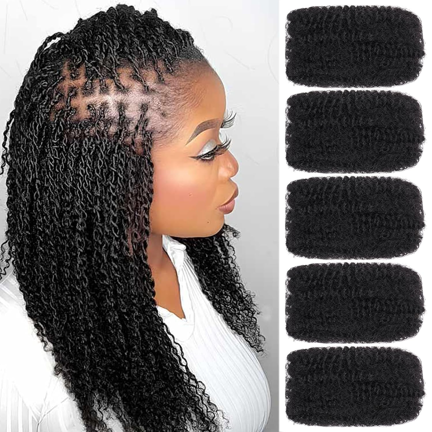 Unionbeauty 5 Bundle 16 Inch Afro Kinkys Curly Braiding Bulk Hair for Mini Passion Twist Afro Kinky Bulk Synthetic Hair for Micro Twist Crochet Hair Loc Repair Marley Twist Braiding Hair Extension 1B#