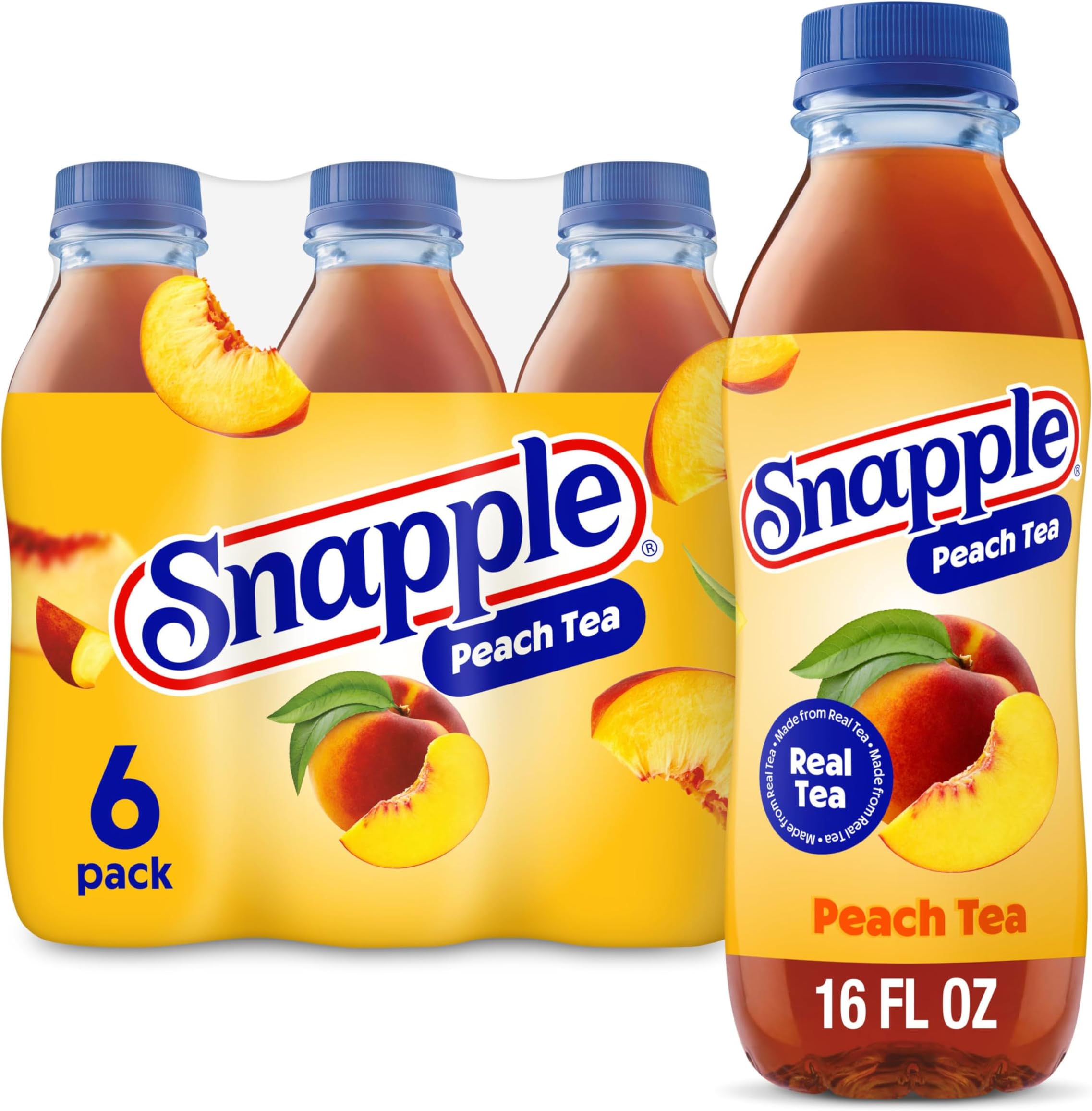 Snapple Peach Tea, 16 Fl Oz Plastic Bottle, 6 Pack, 473ml - Pack of 24