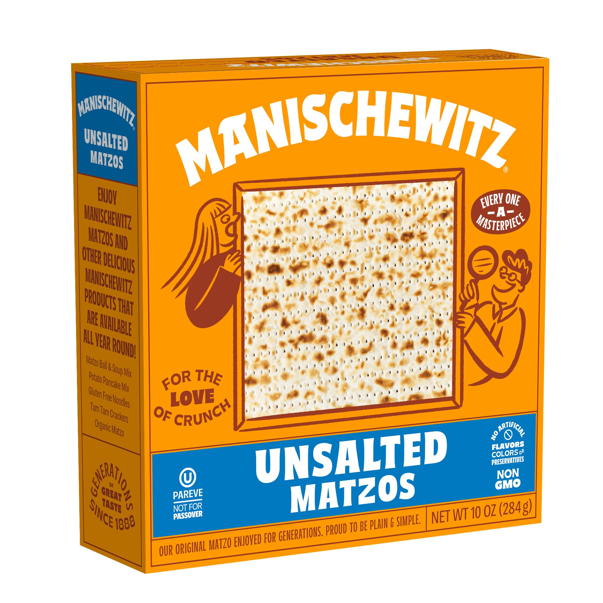 Manischewitz Old Fashioned Thin & Crisp Unsalted Matzo, 284g | Airy Crispy Crackers, Non GMO, Kosher (NOT FOR PASSOVER)