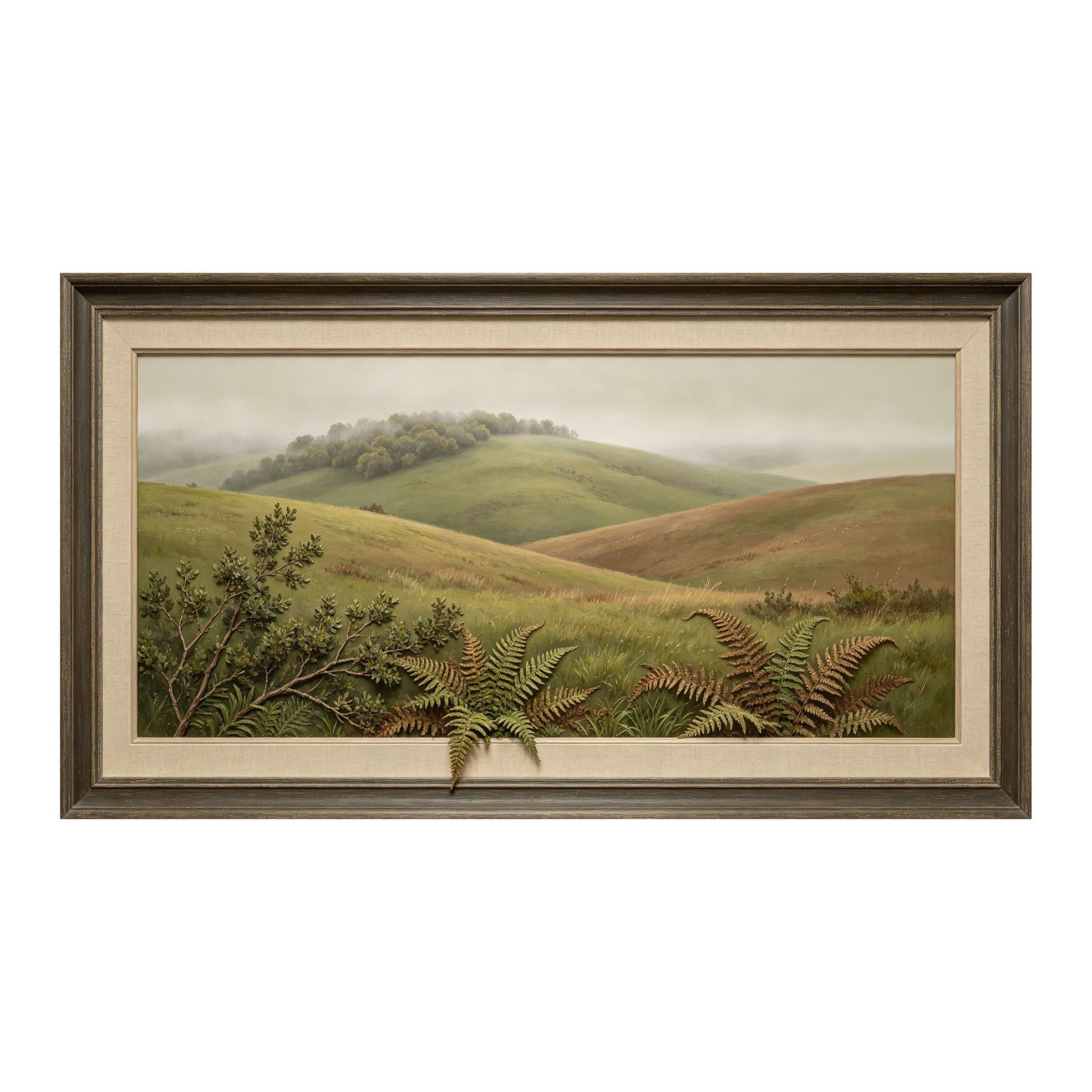 Yzpallescene 3D Framed Wall Art 50cm×100cm Pastoral Rolling Hills Meadow Impressionist Oil Painting Large Size SelfAdhesive Removable Wall Decor Prints Artwork for Living Room Bedroom Office