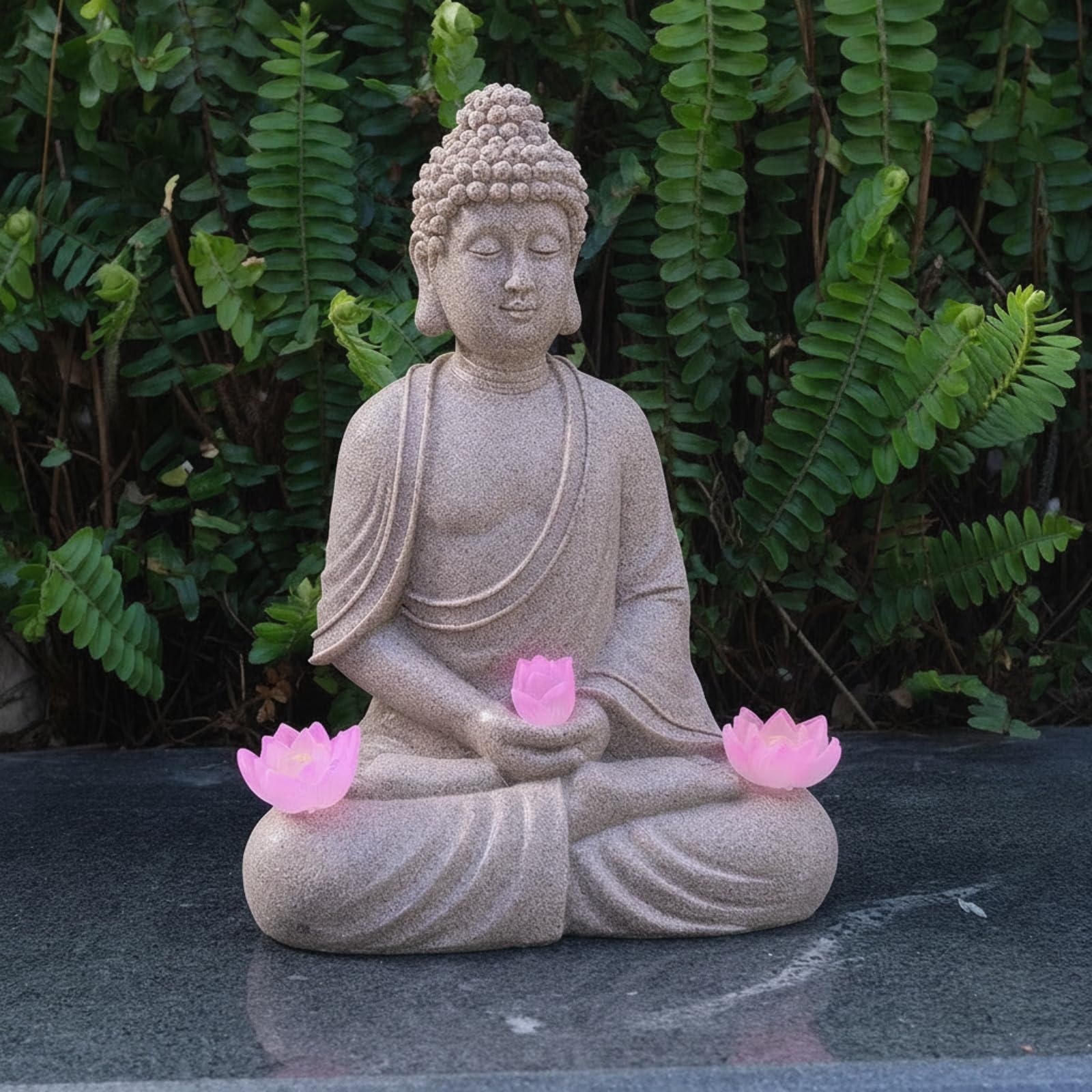 Statua Buddha in Resina Lampada Solare Figura Ornamentale Scultura da Giardino Resina Resistente Agli Agenti Atmosferici con Luce Tenue Adatta Aiuola, style to 4