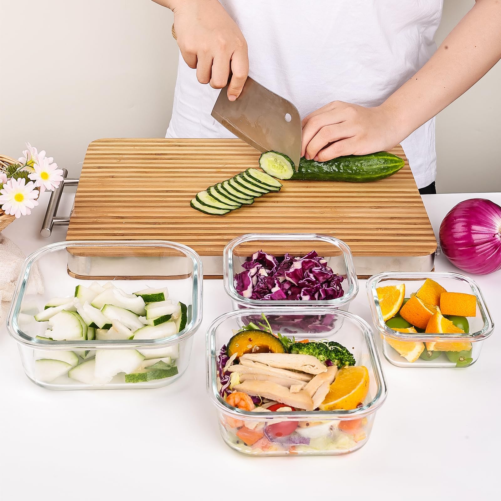 Frischhaltedosen aus Glas mit Deckel, luftdichte Bento-Boxen mit auslaufsicherem Verschluss für Mikrowelle, Backofen, Gefrierschrank und Spülmaschine, BPA-frei, 8 Stück