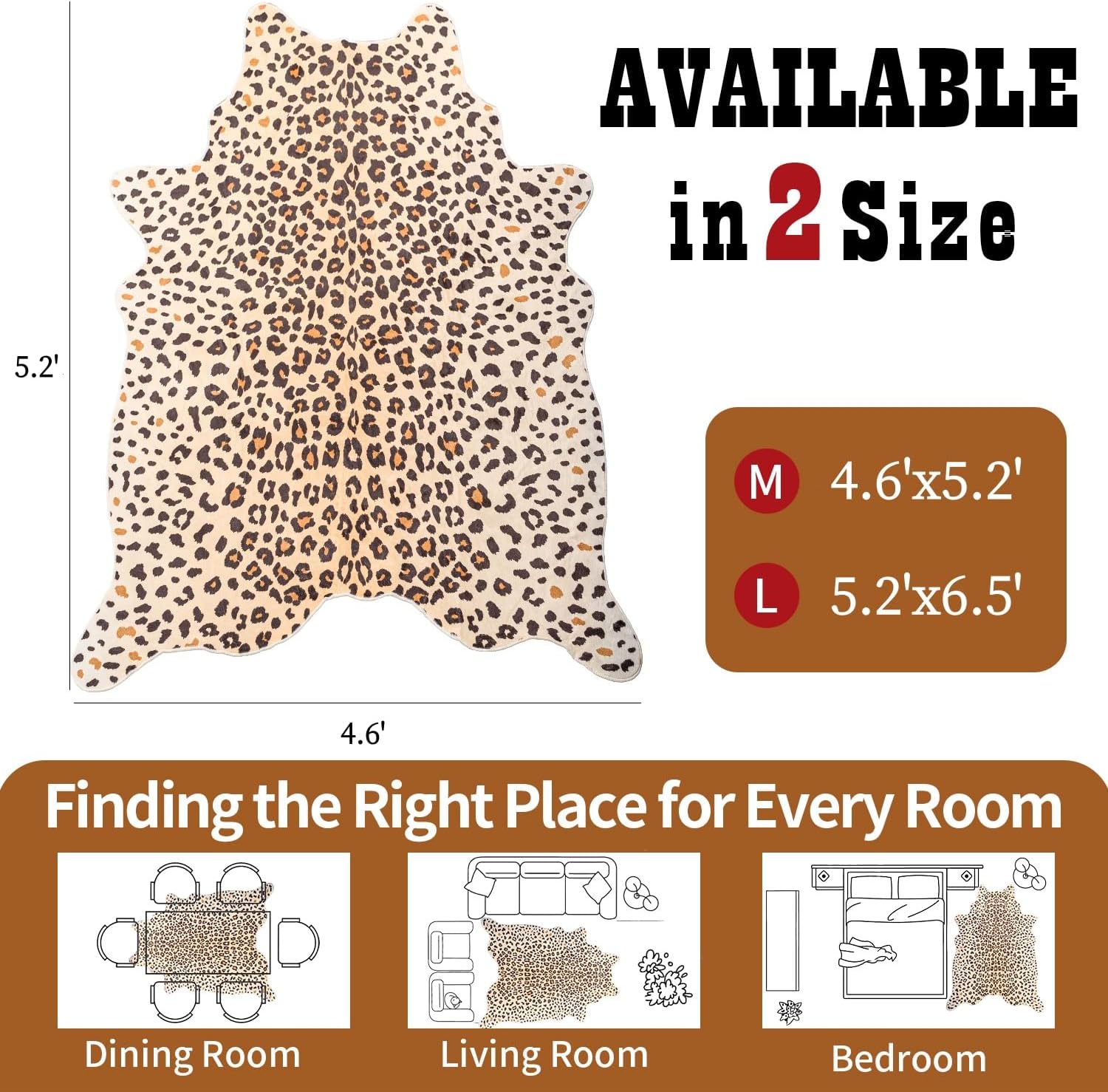 Leopard Print Area Rug, Cheetah Rug 4.6x5.2 Feet Faux Animal Print Carpet for Living Room Bedroom Home Decor (Light Brown)