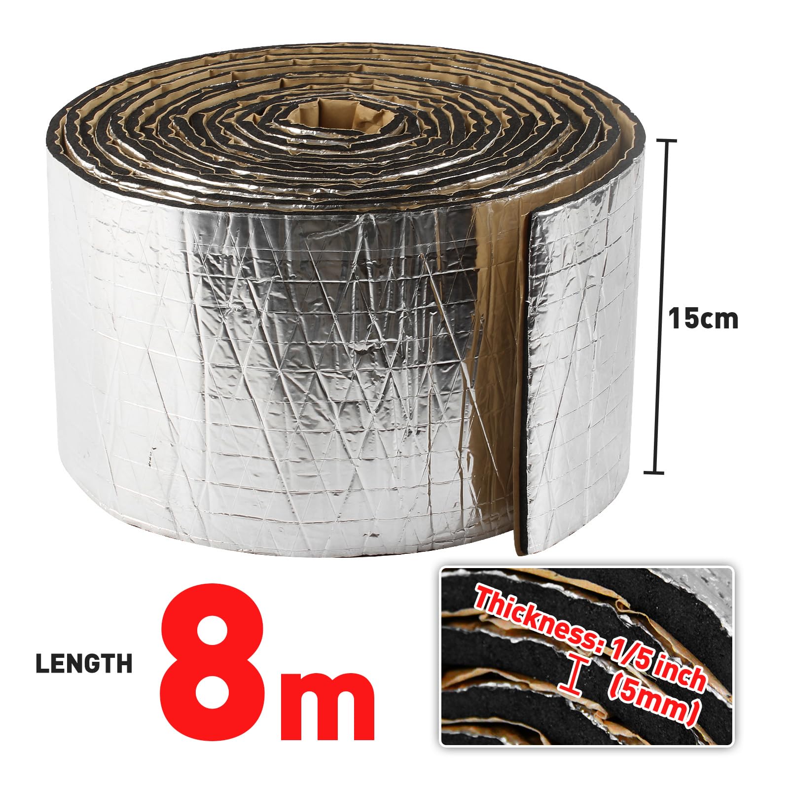 5MM Rohrisolierung Hohe Dichte Rohrumwandlungsisolierung Schaumband mit Selbstkleber Lärmreduzierung 15cm x 8m