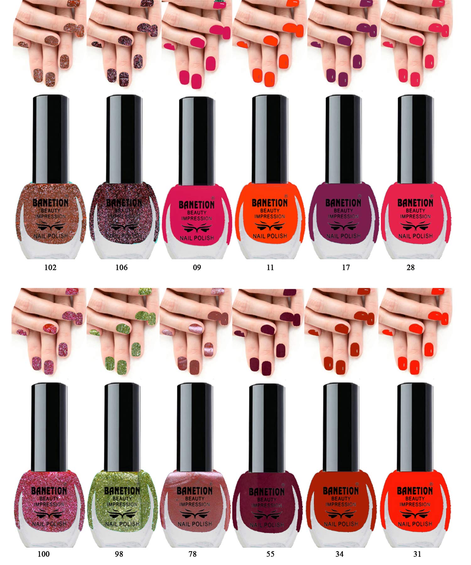 BANETION Nail Polish/Nail Paint Combo Set of 12, Multicolor Nail Paint of 6 ml each (Multicolor-2)
