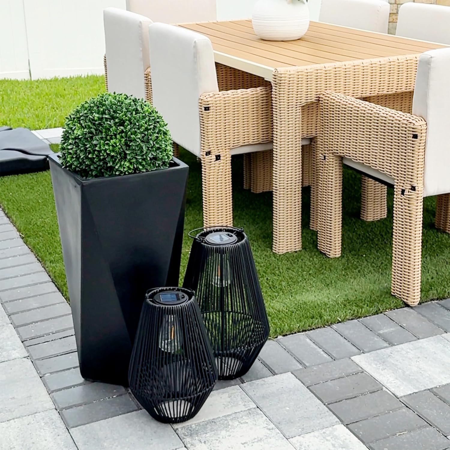 Outsunny Set of 3 Tall Planters, 28.75", 24.5", 20.5", MgO Indoor Outdoor Planters with Drainage Holes, Stackable Flower Pots for Garden, Patio, Balcony, Front Door, Black