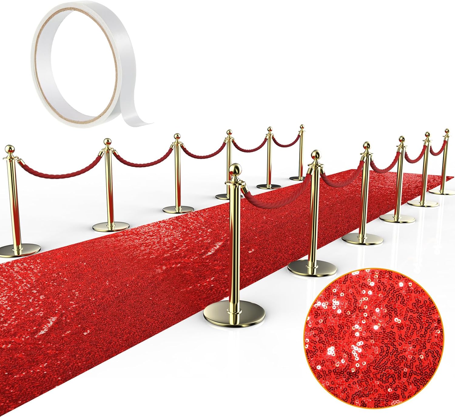 Nuanchu 4 ft x 65 ft Red Carpet Aisle Runner Runway Glitter Carpet with 2 Pcs Carpet Tape for Wedding Hallway Outdoor Graduation Birthday Outdoor Accessories, Wedding Party Hallway Rug