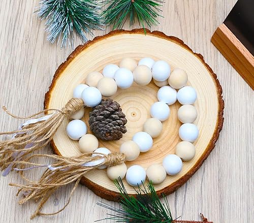 Miniatura 5 de Cuentas de madera blanca de 0.984 in, perlas sueltas pintadas lisas espaciadoras para granjas artesanías, 50 unidades (agujero de 0.177 in)