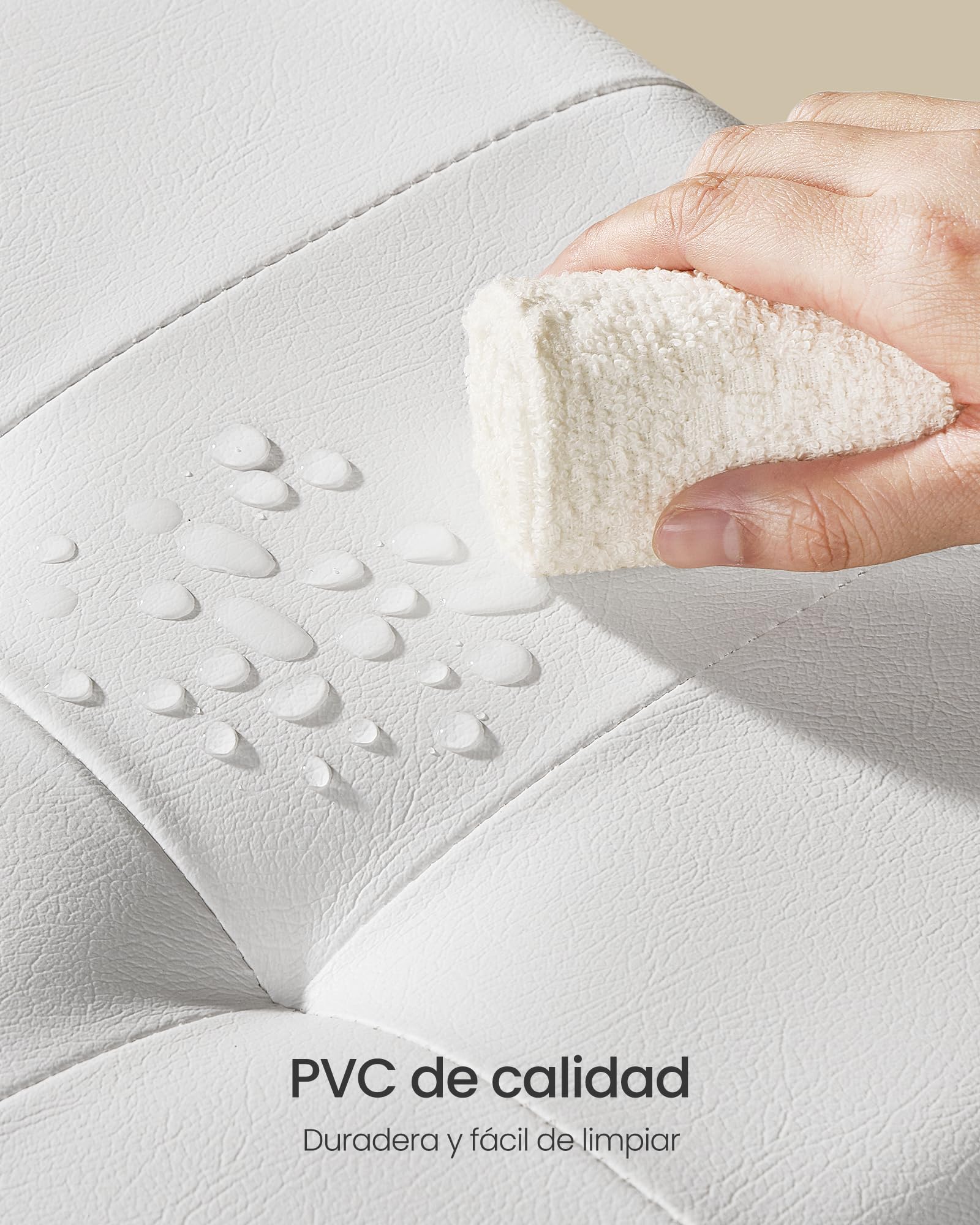 SONGMICS Puff Almacenaje, Banco Plagable con Patas, 38 x 110 x 40 cm, Reposapiés, 112 L, PVC, para el Dormitorio, Sala de Estar, Blanco Nube LSF0514W02