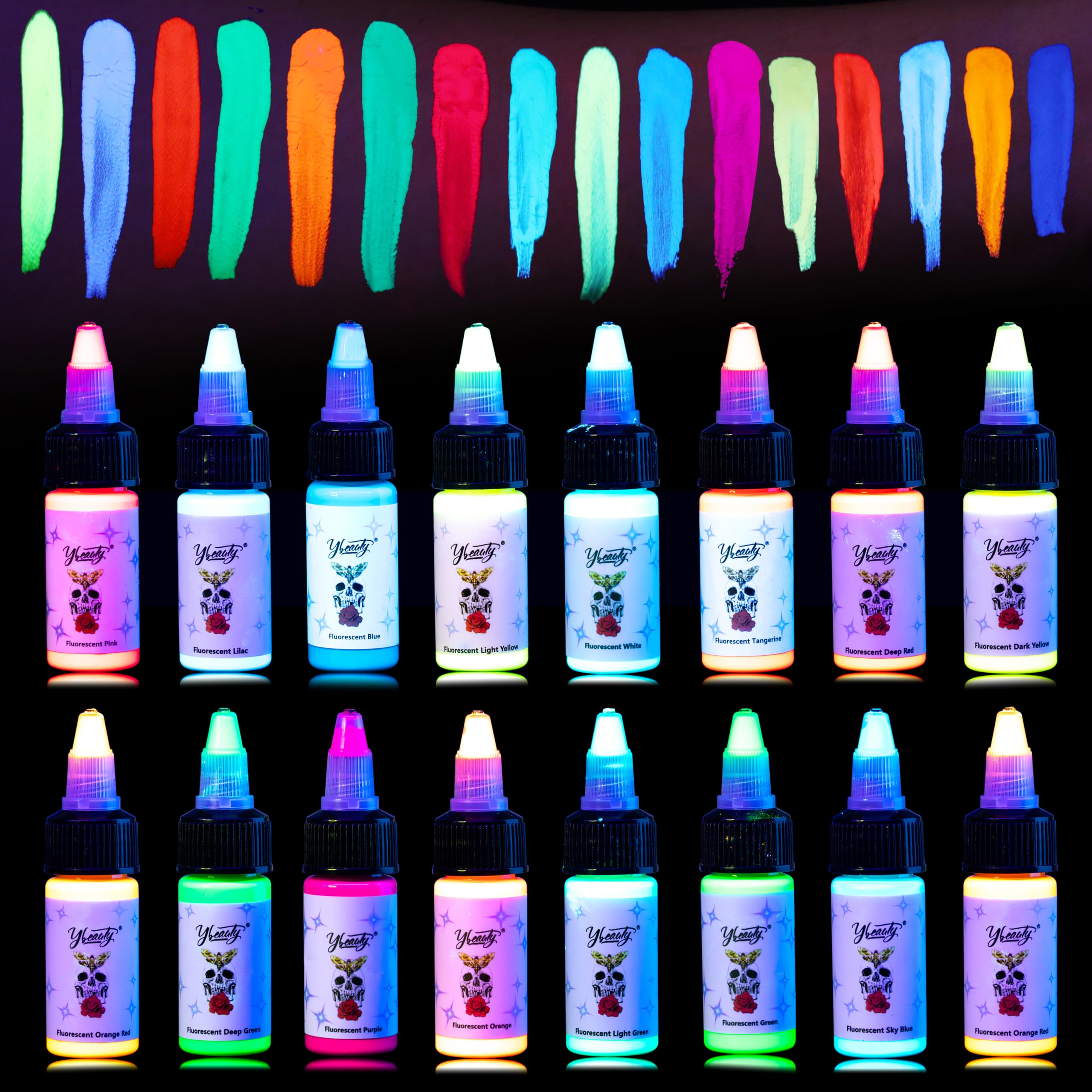 Tattoo Ink Set - Tattoo Inks Pigment Kit, 8 Color 1/2oz 15ml/Bottle Professional Tattoo Fluorescent Ink & Tattoo Equipment for Halloween Supplies (1/2 oz(15ml), 8Color): 16Color 1/2 fl.oz (15 ml)
