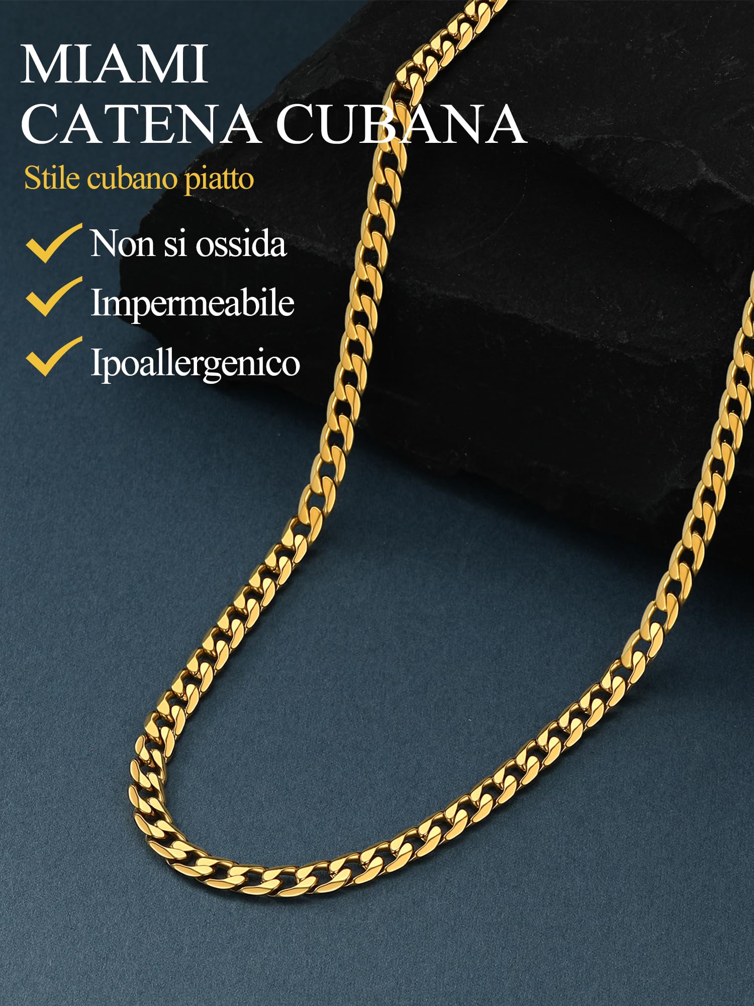 PROSTEEL Collana Uomo Donna Catena Cubana Grande Sottile Larghezza 4 6 9 13 mm, Lunghezza Regolabile, Acciaio INOX/Placcato Oro, Argento Oro Nero, Hip Hop Punk, con Confezione, Personalizzabile