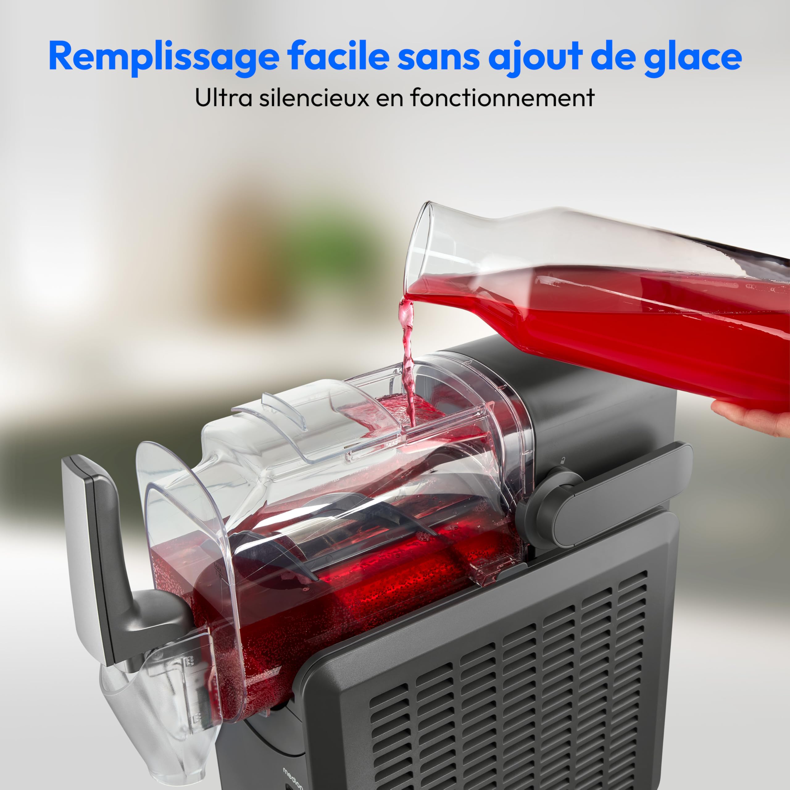 MEDION Machine à granité (boissons glacées, capacité 2,6 L, réservoir 1,9 L, slush machine pour boissons, 5 modes de boisson, machine a glace, préparation en 30–60 min, compresseur, MD12090)