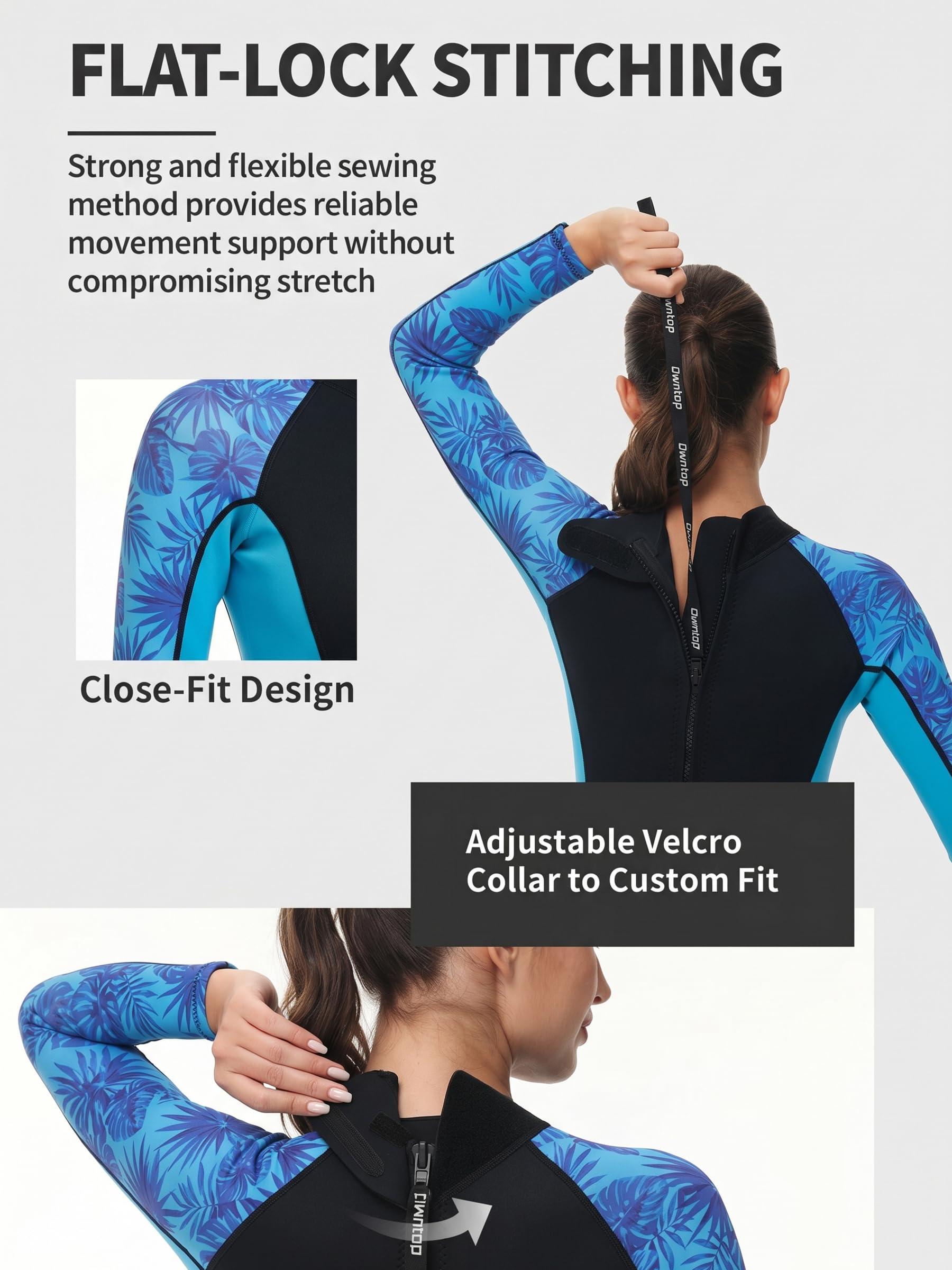 Owntop Muta lunga da donna, 3/2 mm, in neoprene di alta qualità, con cerniera posteriore, protezione dal freddo, per snorkeling, immersioni, surf e SUP