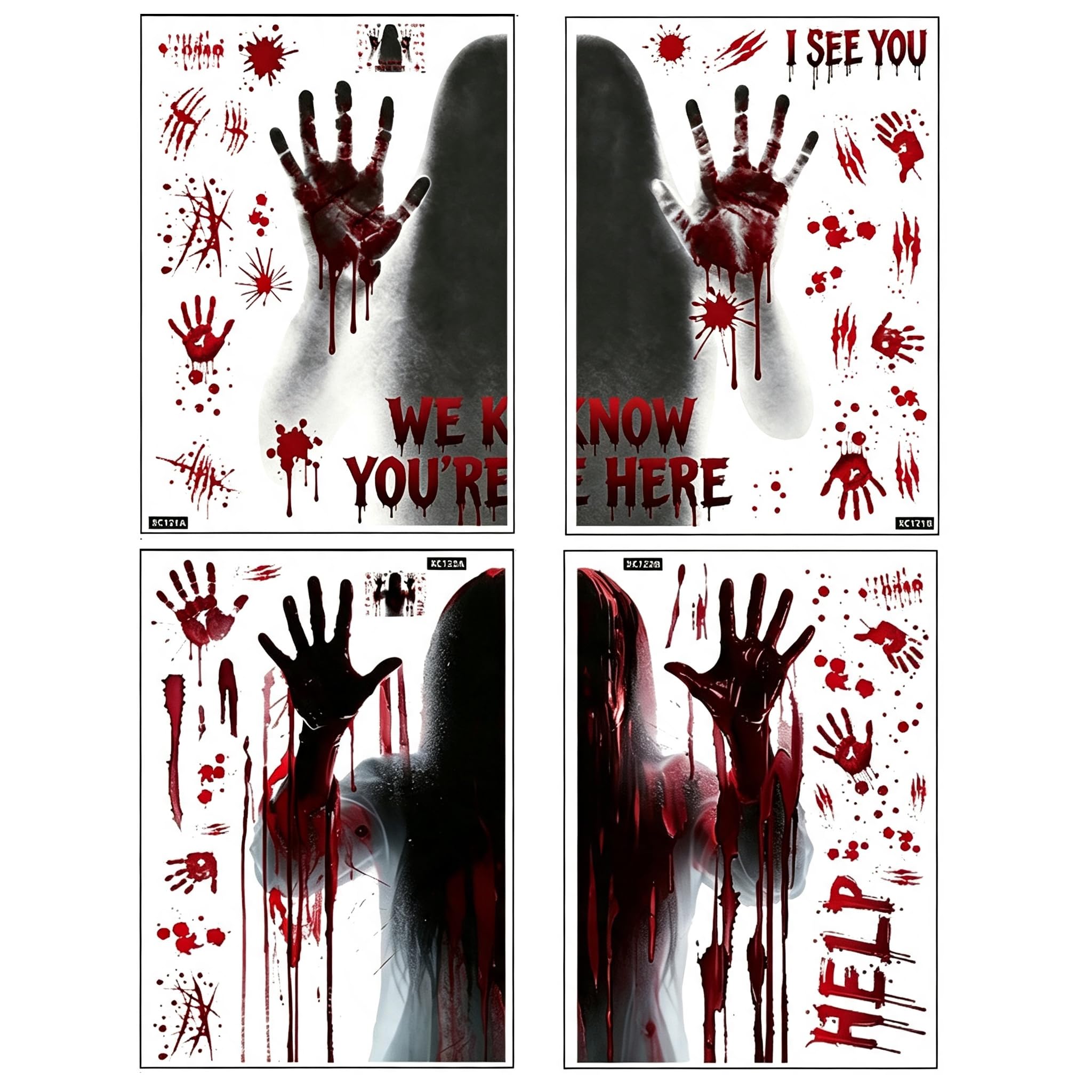 LCOLYDM 4 Sheets Large Halloween Window Stickers, Scary Ghost Decorations