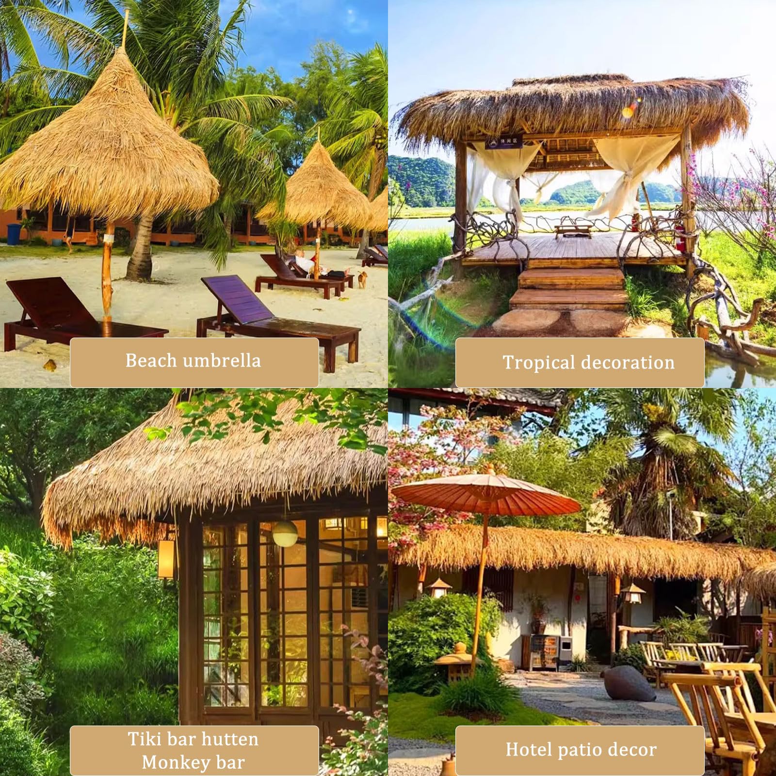 Toit en Chaume Synthétique pour Toiture Ignifuge Panneau Toit en Paille Artificielle PE Palme pour Tiki Bar Jardin Gazebos Hawaii Jardin Parasol de Plage Clôture Partie(Size:30pcs,Color:Lightylow)