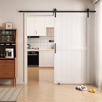 OHTOMO 36 in x 84 in White Sliding Barn Door with 6FT