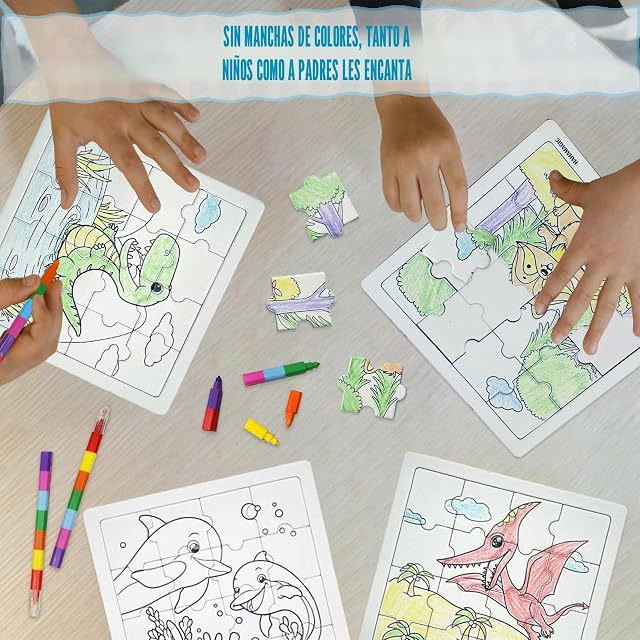 Foto 3 de 6 de HahaMagic, 12PCS puzzles para colorear, con 12 ceras de colores apilables (7 colores en 1)