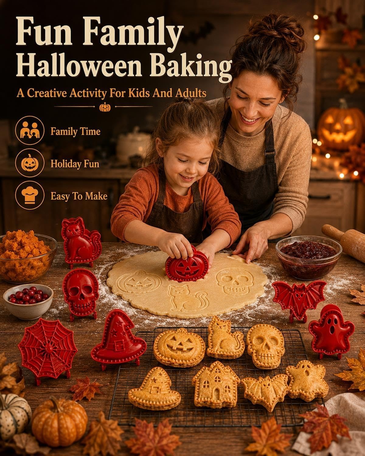 Halloween Mini Hand Pie Mold, 3D Reusable,Party Potluck Hand Pie Molds, Holiday Mini Pie Molds for Baking, Halloween Pumpkin Pie Press Tools (8 Articoli)