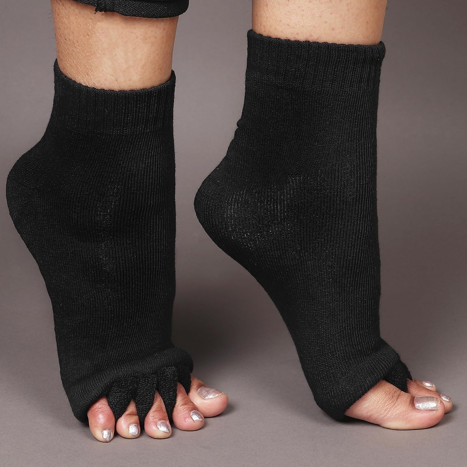 Aegon Foot Alignment Socks Cotton | 5 Toe Separator | For Foot Pain Relief | Bunion Corrector | Hallux Valgus | Plantar Fasciitis | 1 Pair (Black) Aegon Foot Alignment Socks Cotton | 5 Toe Separator | For Foot Pain Relief | Bunion Corrector | Hallux Valgus | Plantar Fasciitis | 1 Pair (Black)