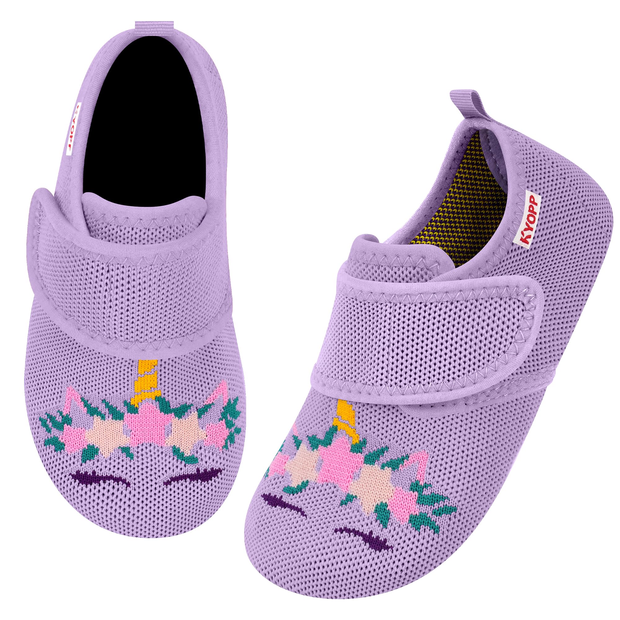 Kyopp Hausschuhe Kinder Barfussschuhe Klettverschluss für Jungen Mädchen Atmungsaktive Breite Pantoffeln Rutschfest Kindergarten Slippers