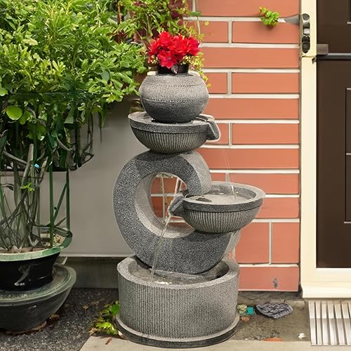 Miniatura 8 de Fuente de agua para exteriores, cuencos de 3 niveles, fuente independiente para jardín, 35 pulgadas de alto para patio, porche, patio