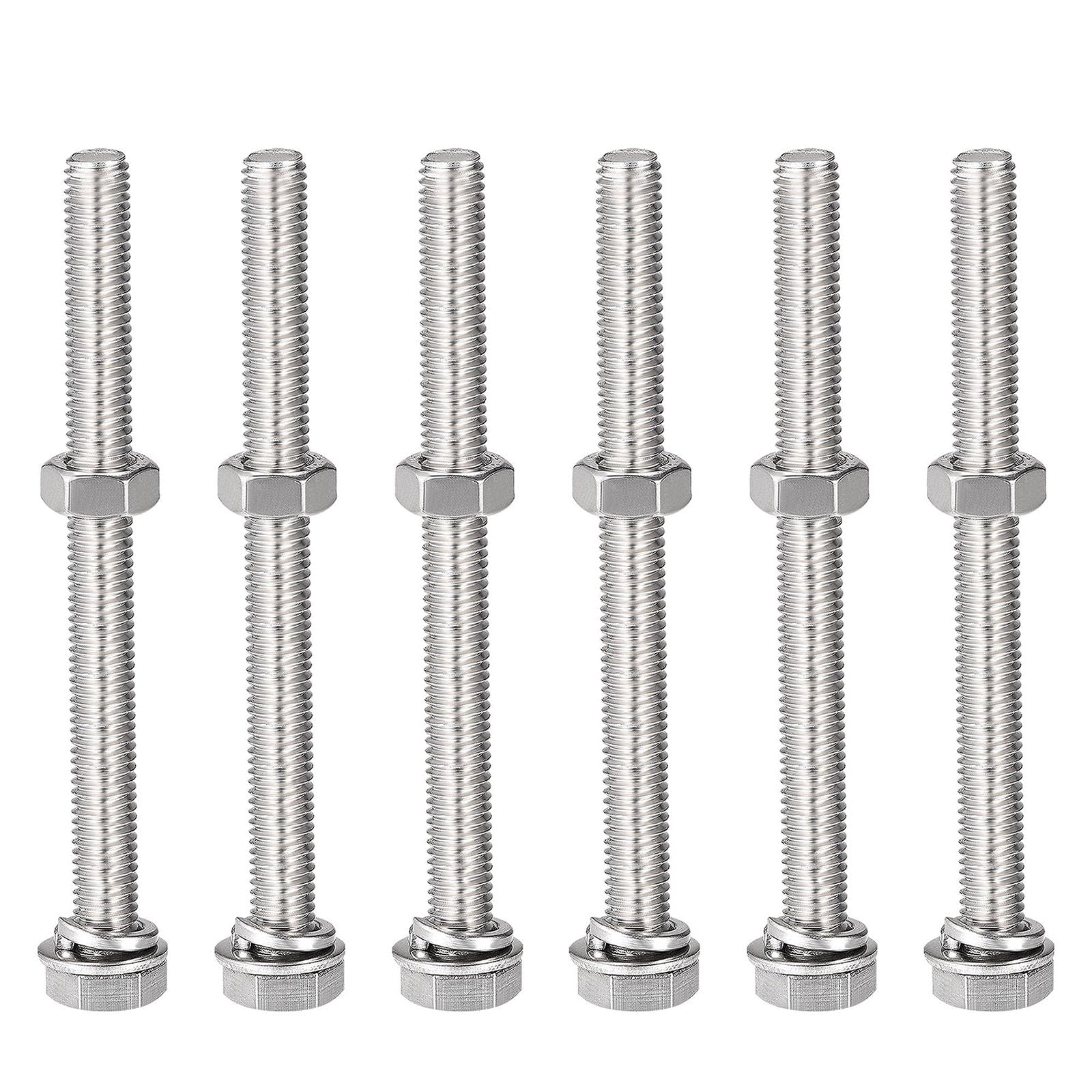 TOP-VIGOR 6Pcs M8 x 80mm Hex Head Screws Bolts, Nuts, Flat & Lock Washers Kits
