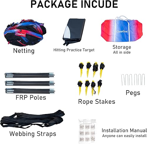 Miniatura 8 de ChamGoal Jaula de bateo de béisbol y sóftbol con red y marco de acero para exteriores, patio trasero, jaula de béisbol portátil para golpear y