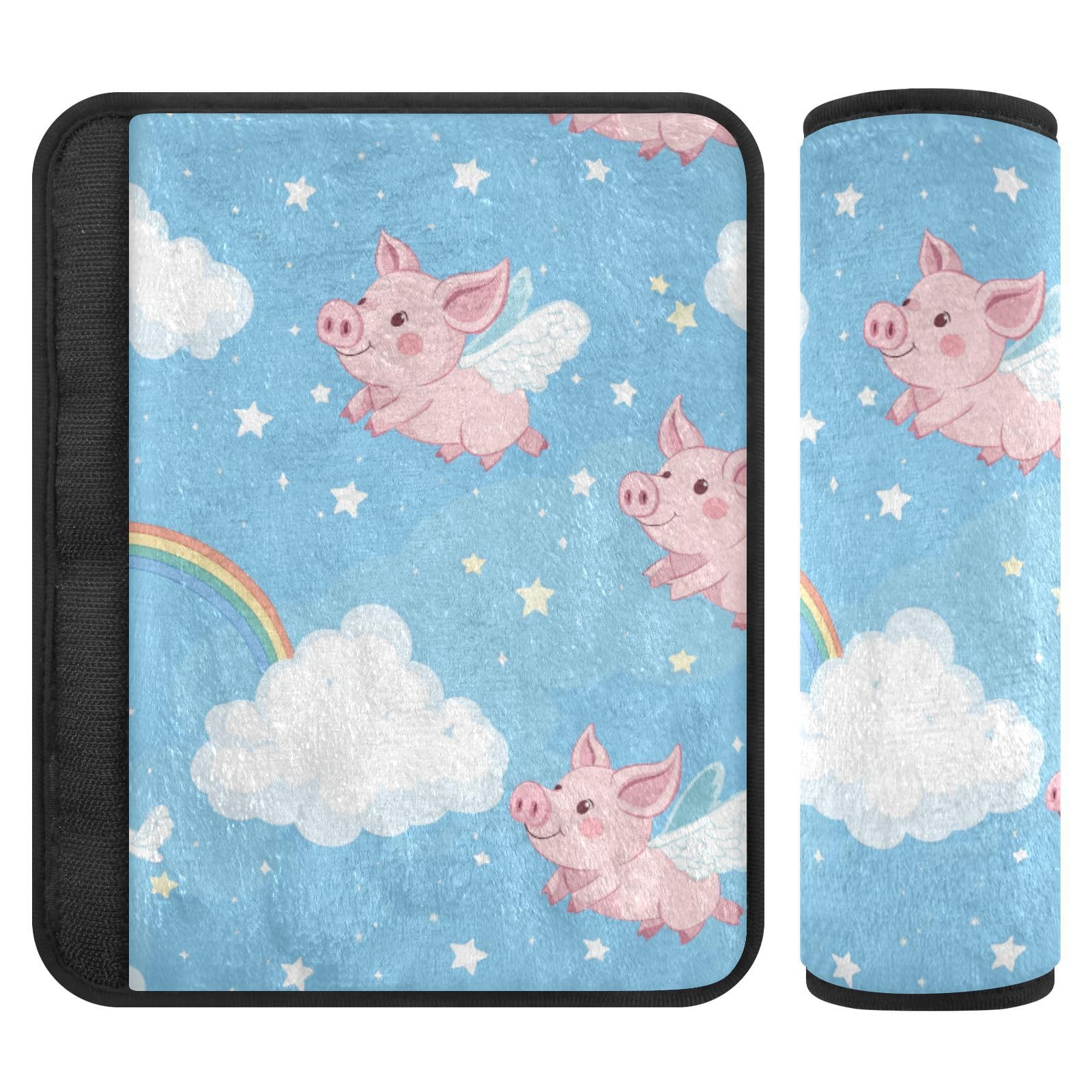 Seat Belt Covers 2 Pack Pink Piglets Wings Car Seat Strap Covers Super Soft Cute Car Seat Neck Cover for Boys Girls Adults Babies M