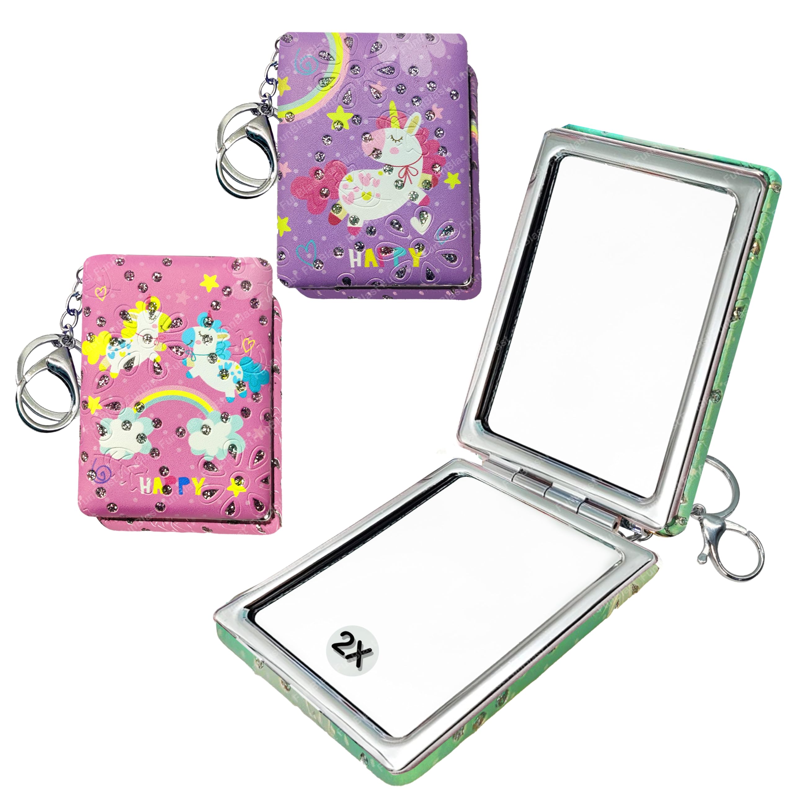 FunBlast Unicorn Mirror with Key Ring - Pack of 2 Pcs Cute Small Unicorn Mirror Foldable with Glitter Stone, Mini Size Mirror for Travel, Office, Purse, Hand Mirror for Girls (Random Color)-image-31