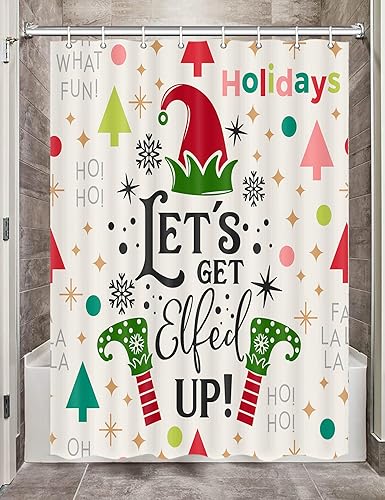 Cortina de ducha con árbol de Navidad, bosque de invierno, lindo diseño de dibujos animados, copos de nieve, para baño, naranja y negro, inicia