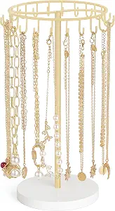  Necklace Holder Metal Jewelry Display Stand Necklace Organizer with 22 Hooks for Storage and Hanging Bracelet Keychain Home Room Decor for Women,Gold