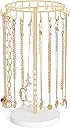Mkono Necklace Holder Metal Jewelry Display Stand Necklace Organizer with 22 Hooks for Storage and Hanging Bracelet Keychain Home Room Decor for Women,Gold