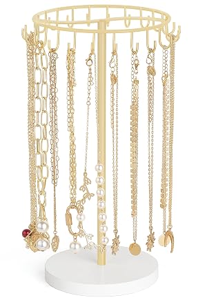 Mkono Necklace Holder Metal Jewelry Display Stand Necklace Organizer with 22 Hooks for Storage and Hanging Bracelet Keychain