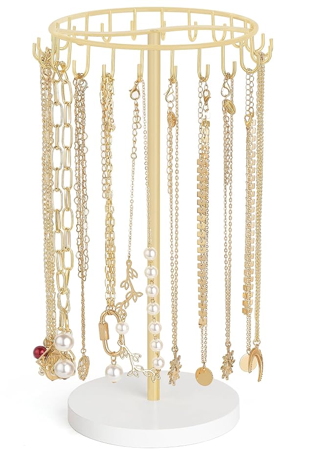 Mkono Necklace Holder Metal Jewelry Display Stand Necklace Organizer with 22 Hooks for Storage and Hanging Bracelet Keychain